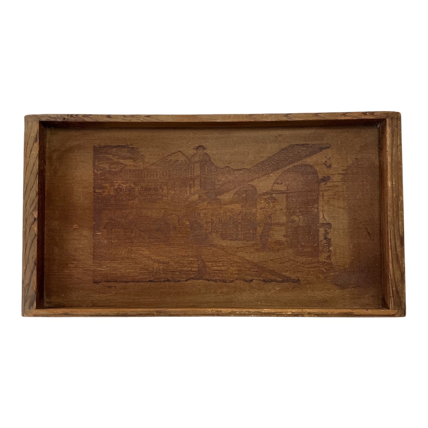 Vintage California Redwood Tray – Scenic Etched Design, 1940s–60s Souvenir, 14x7.5”