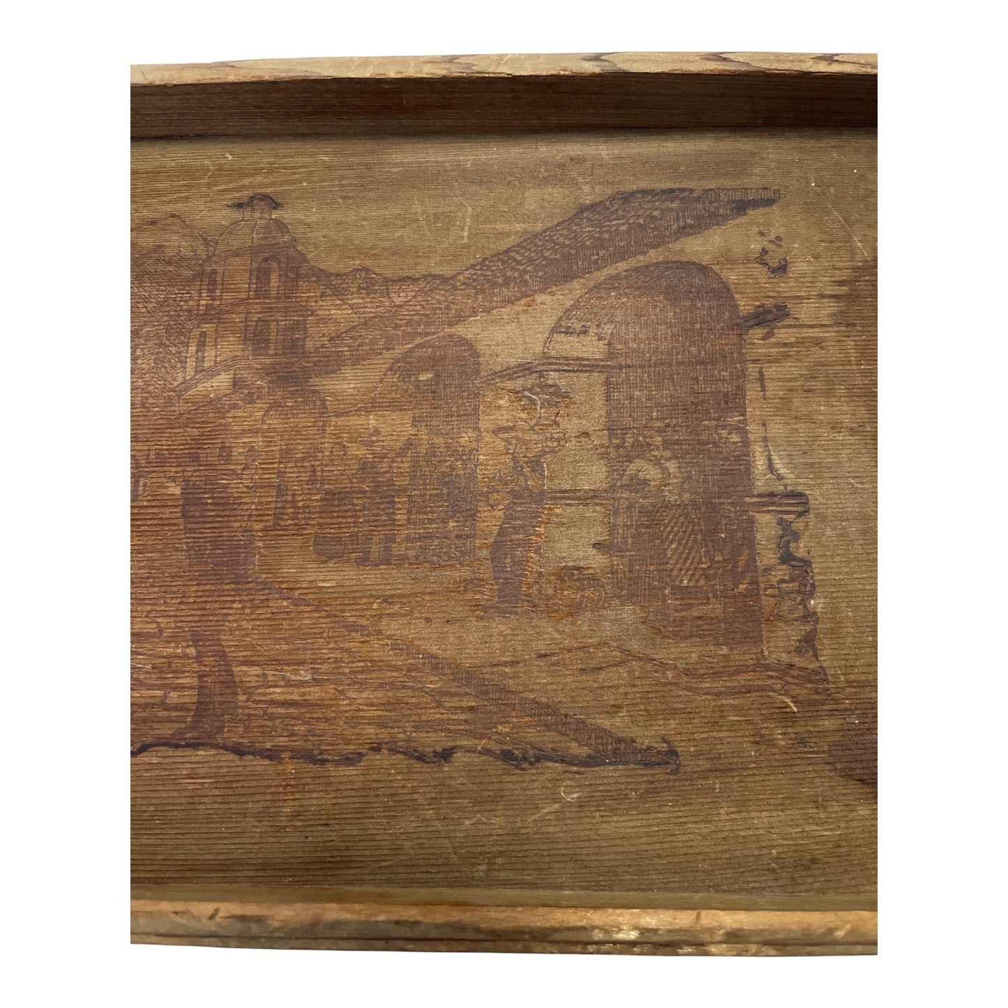Vintage California Redwood Tray – Scenic Etched Design, 1940s–60s Souvenir, 14x7.5”