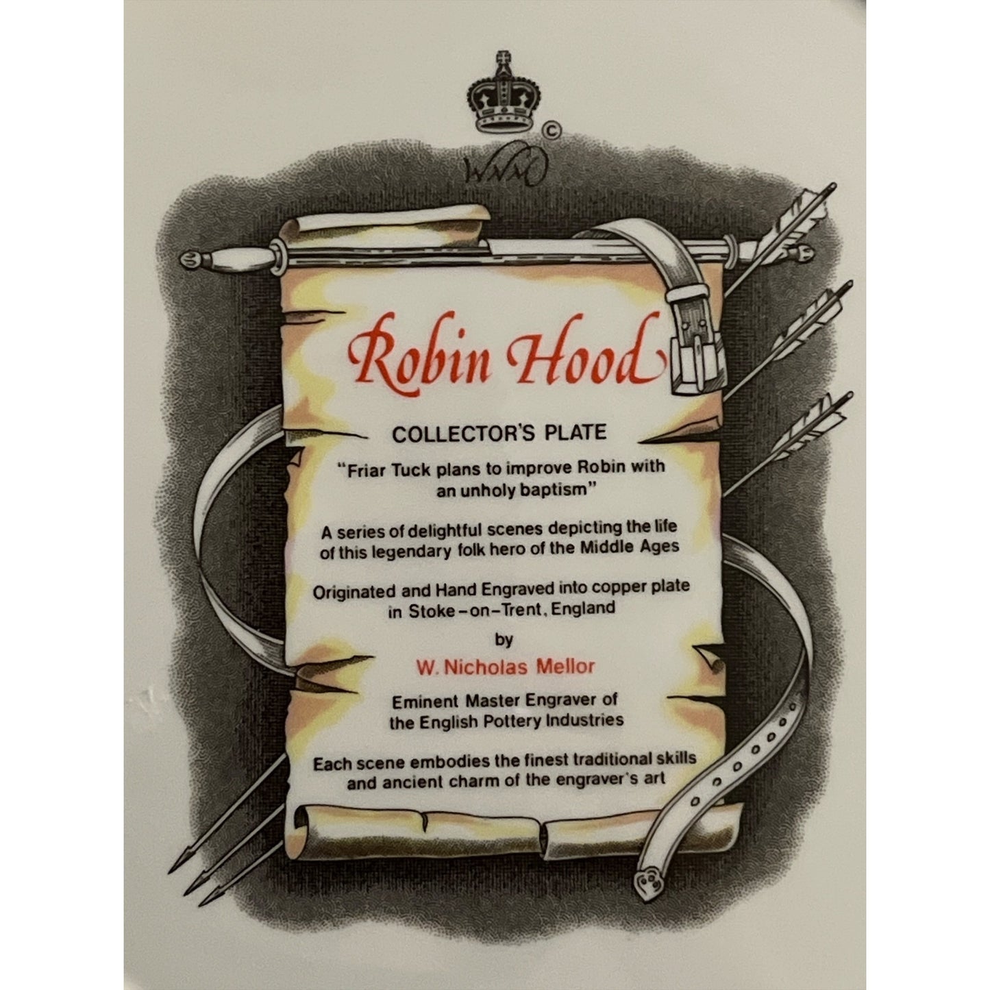 Vintage Robin Hood Collector Plate Friar Tuck Unholy Baptism Nicholas Mellor England