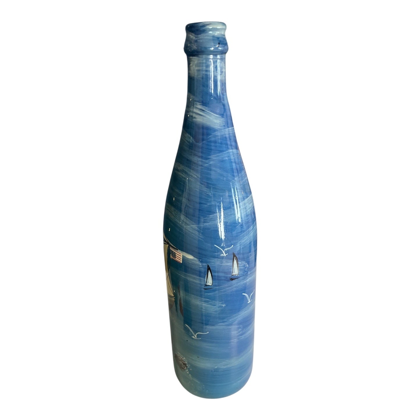 Hand-Painted Nautical Sailboat Decorative Bottle – St. Augustine 2003 – Coastal Art