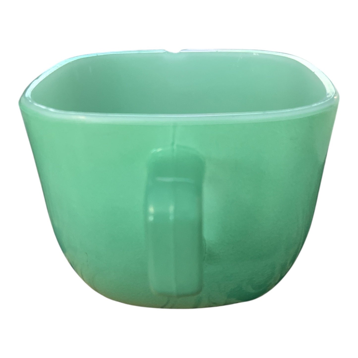 Vintage Glasbake Jadeite Square Coffee Cup | Green Milk Glass | Mid-Century D-Handle Mug