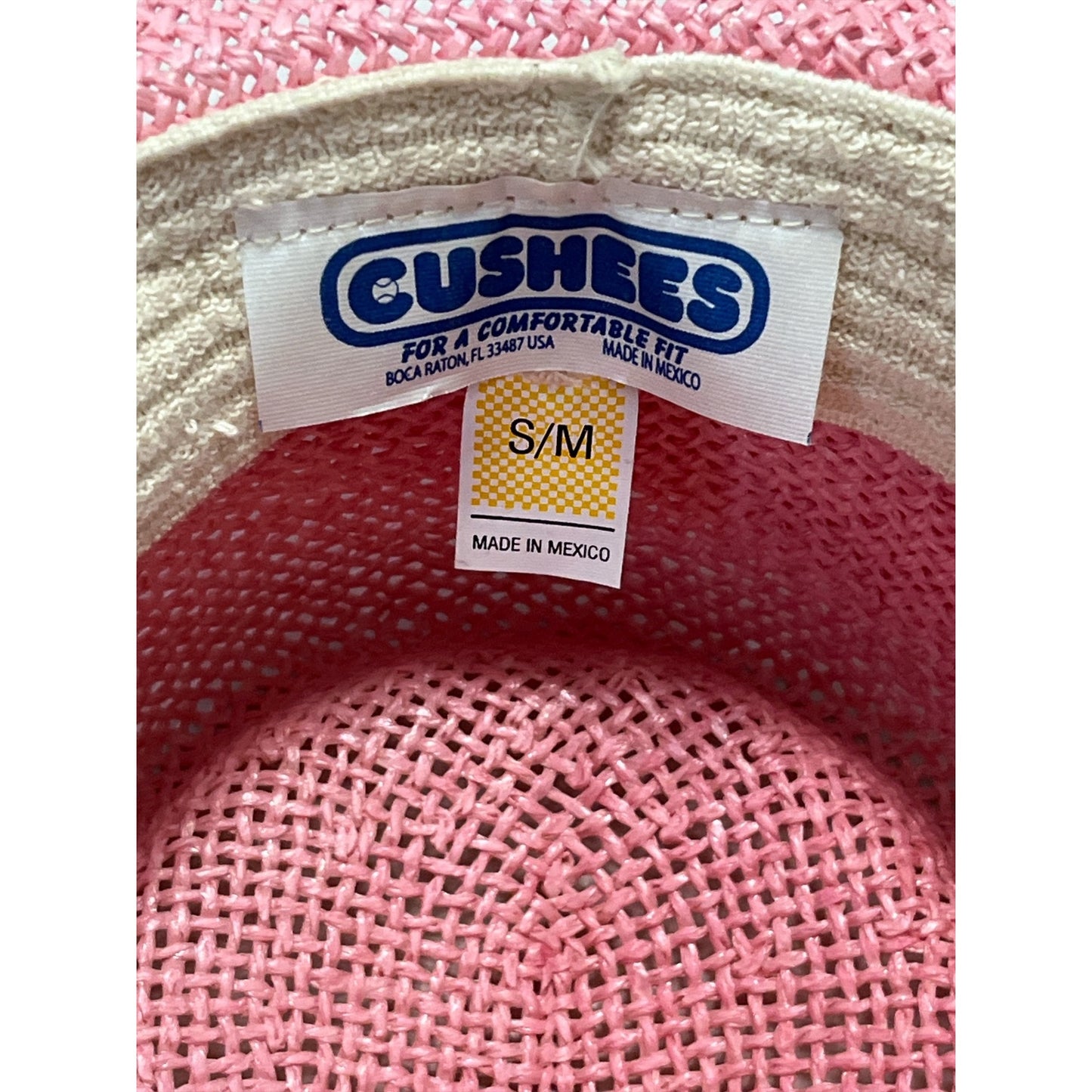 Vintage Pink Straw Hat with Sheer Scarf Wrap – Cushees S/M – Made in Mexico