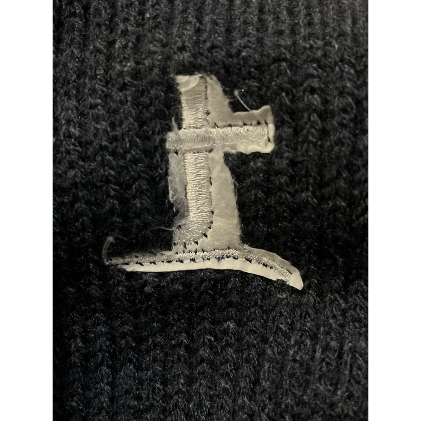 The North Face Blue Gray Knit Beanie Hat Unisex One Size Ribbed Cuff Custom T Embroidery