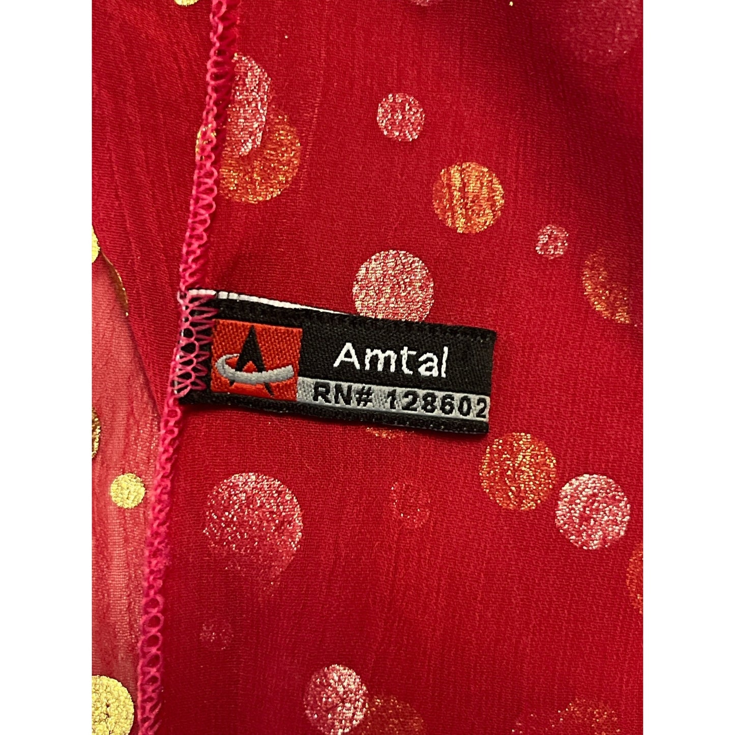 Amtal Red Sheer Scarf with Gold Polka Dots – 62” x 17” – Holiday Party Accessory – Lightweight Vintage Style Shawl