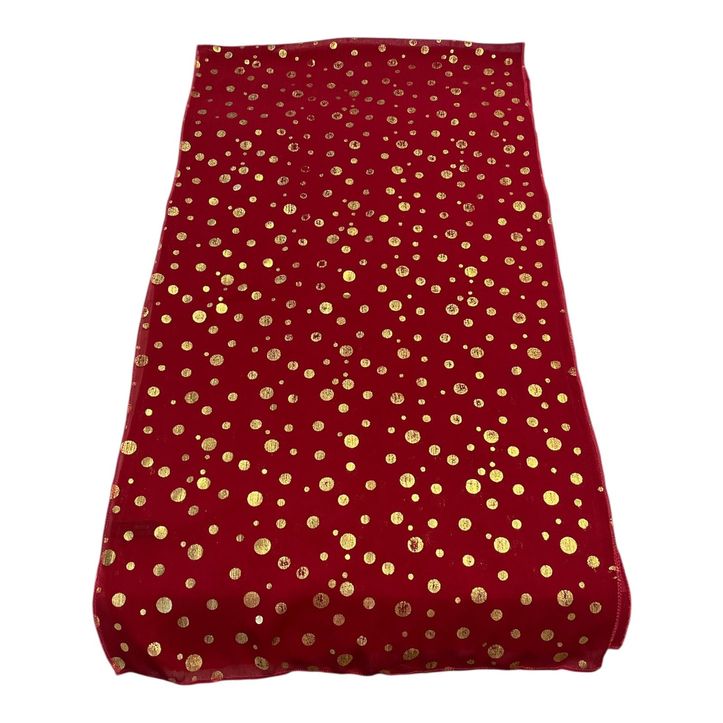 Amtal Red Sheer Scarf with Gold Polka Dots – 62” x 17” – Holiday Party Accessory – Lightweight Vintage Style Shawl