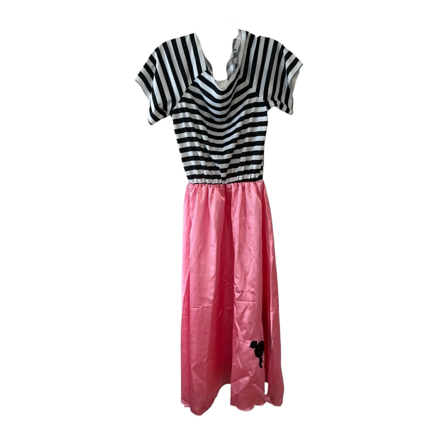 1950s Poodle Skirt Costume Dress – Pink Skirt with Black & White Striped Top – Women’s M (8–10)