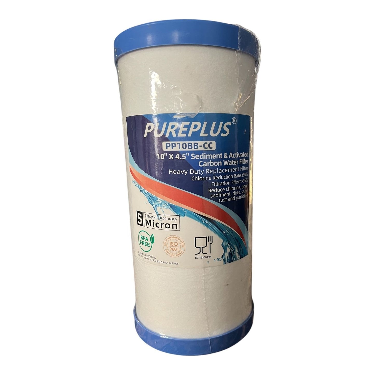 PUREPLUS PP10BB-CC 10" x 4.5" Sediment & Activated Carbon Water Filter – 5 Micron Heavy-Duty Replacement Cartridge