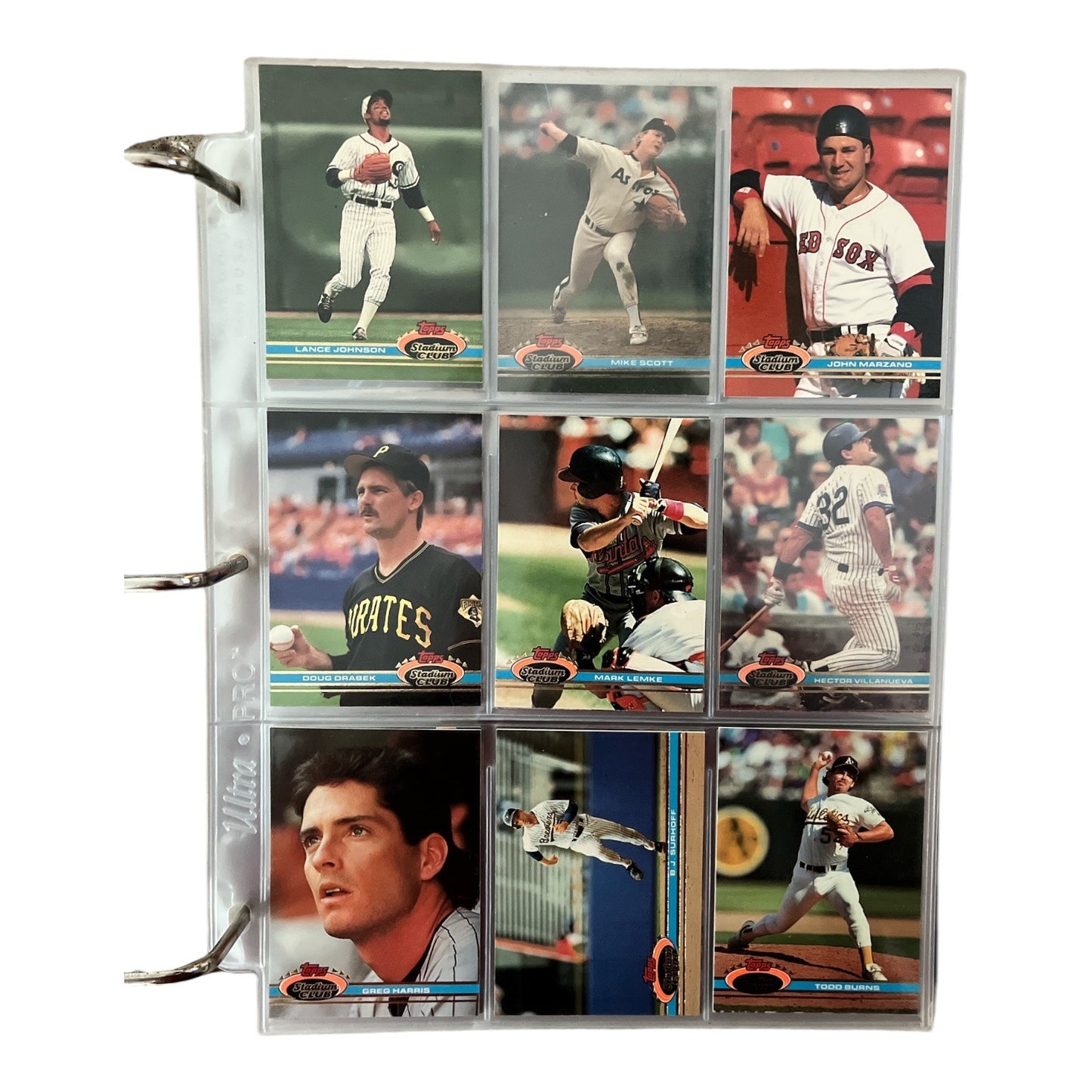 Vintage Baseball Card Collection Binder With 1991 Stadium Club Cards & Player Images