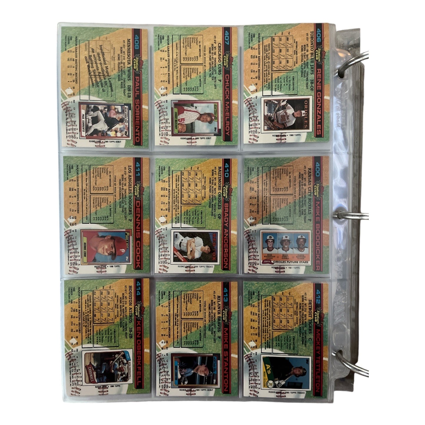 Vintage Baseball Card Collection Binder With 1991 Stadium Club Cards & Player Images