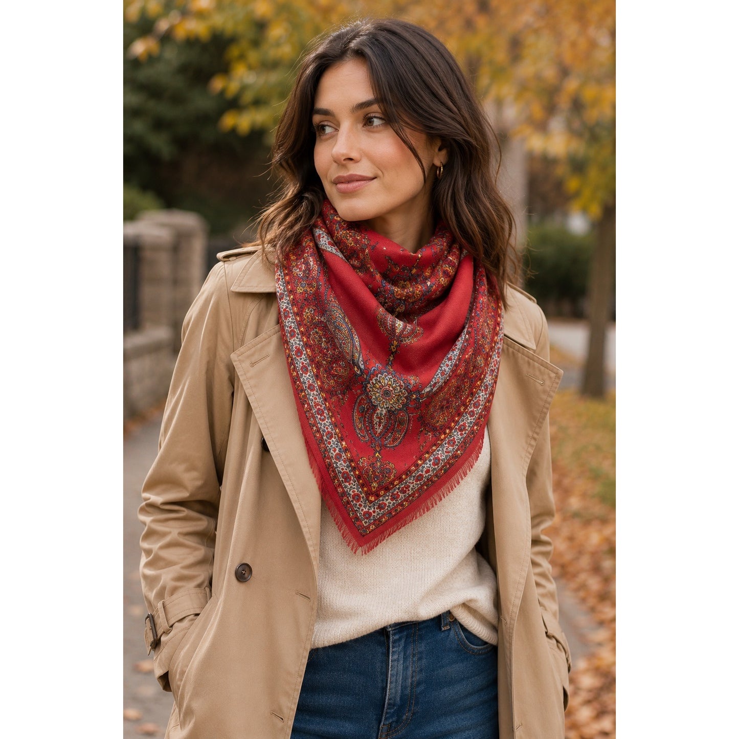 Art Institute of Chicago 100% Wool Persian Style Paisley Square Scarf 30" Red