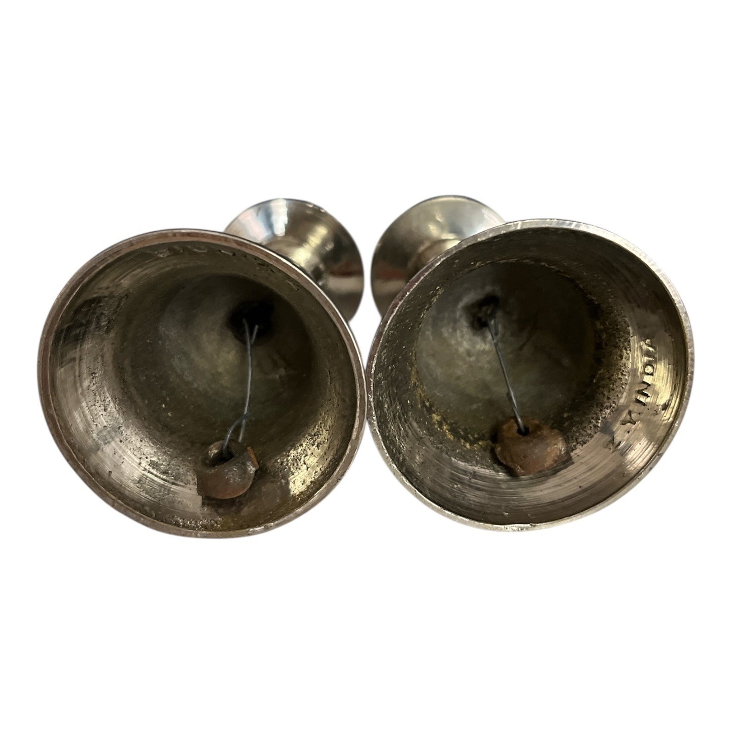 Vintage Silver-Tone Brass Bell-Shaped Candle Holders – Set of 2 – Z.Y. India – 4" x 2.5" – Engraved Floral Design