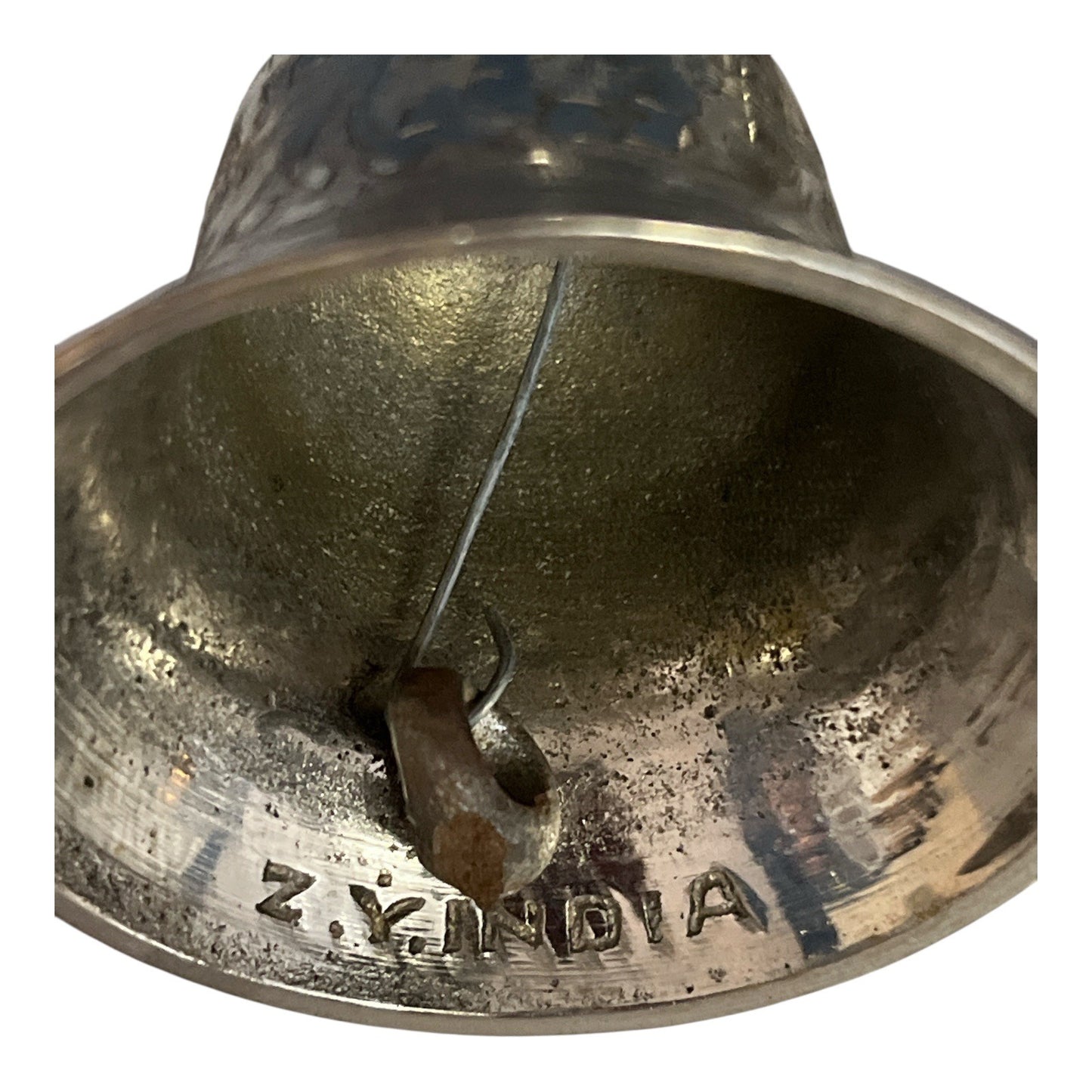 Vintage Silver-Tone Brass Bell-Shaped Candle Holders – Set of 2 – Z.Y. India – 4" x 2.5" – Engraved Floral Design