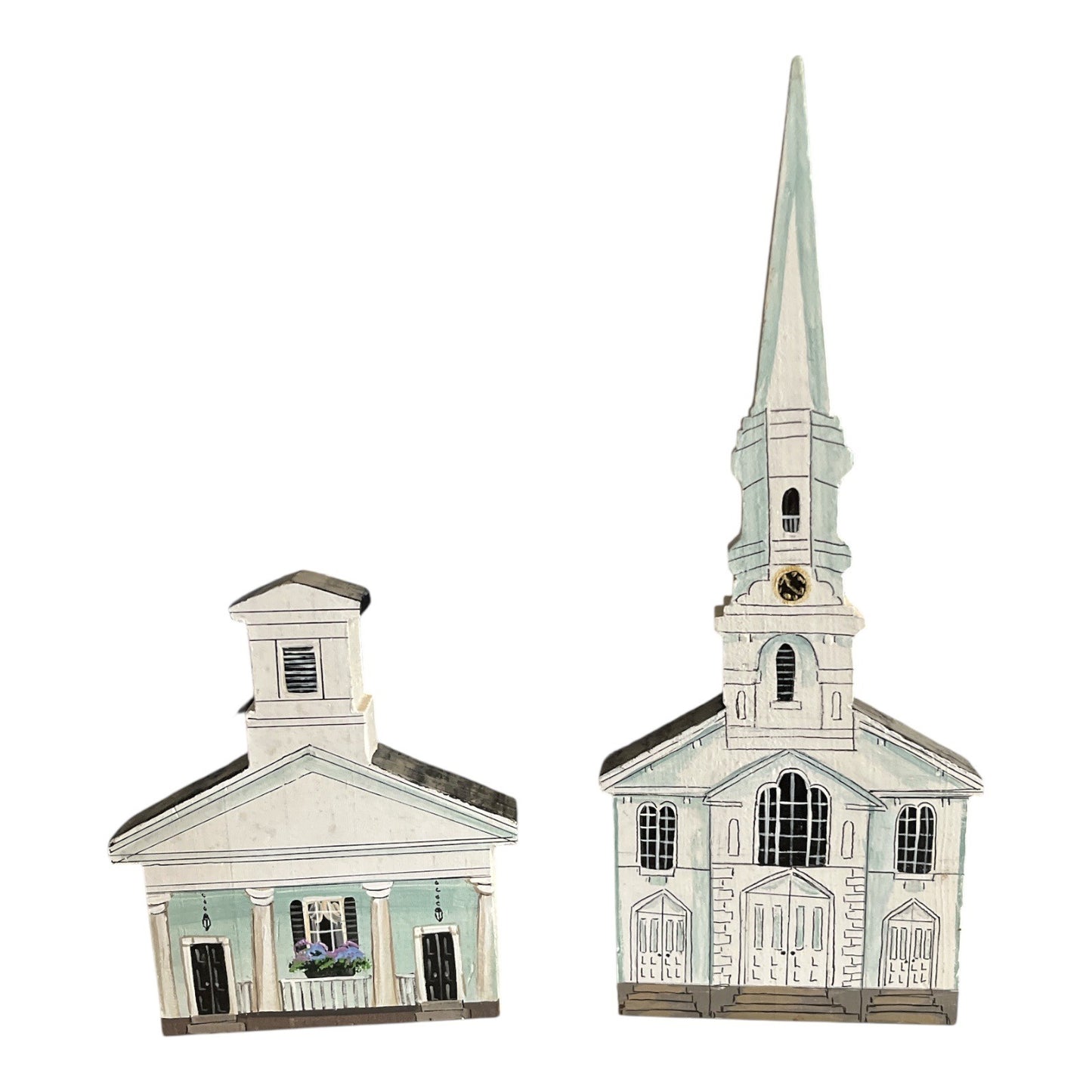 Charlotte Trahan Hand-Painted Wooden Buildings – Thompson, CT | Set of 3 | Folk Art 2000