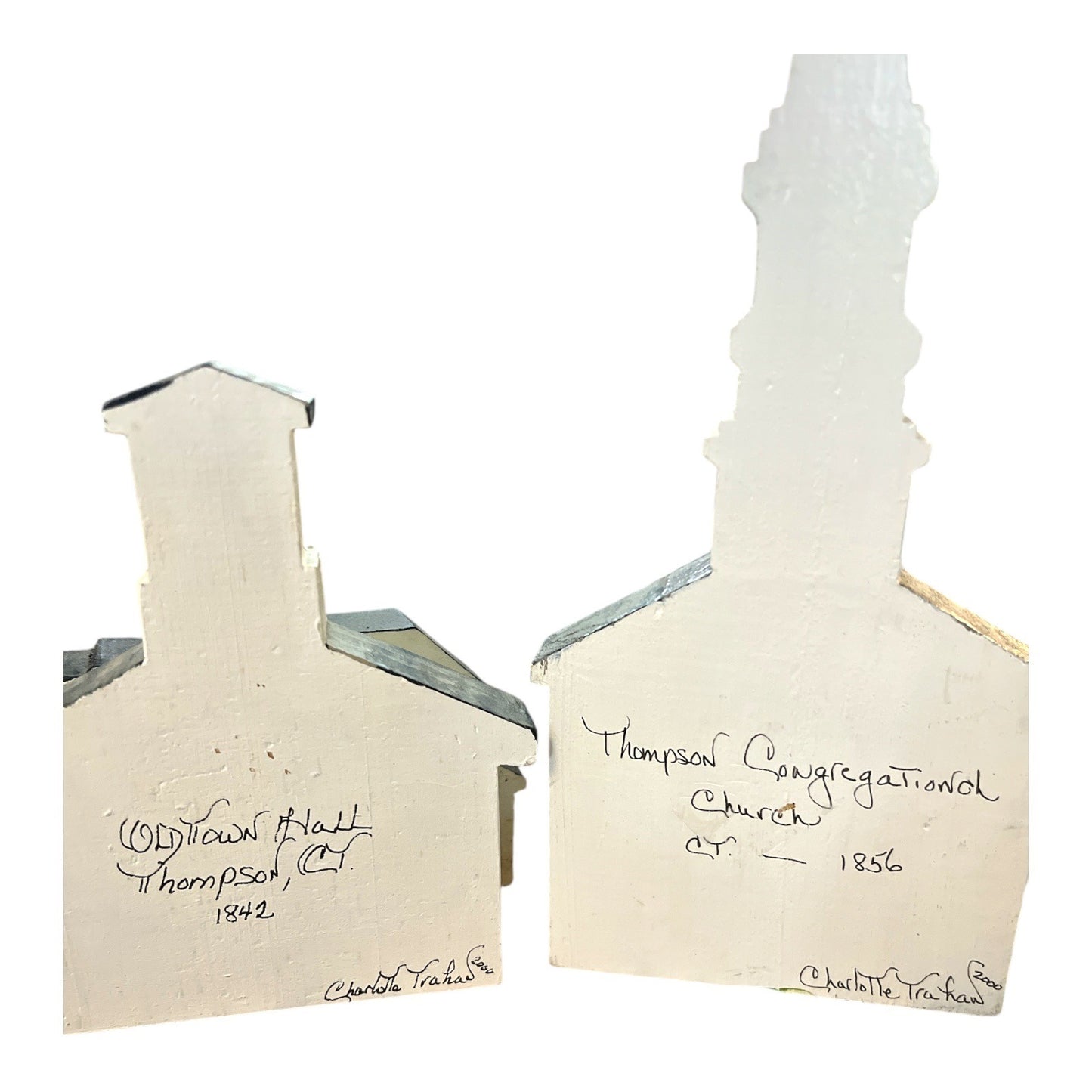 Charlotte Trahan Hand-Painted Wooden Buildings – Thompson, CT | Set of 3 | Folk Art 2000