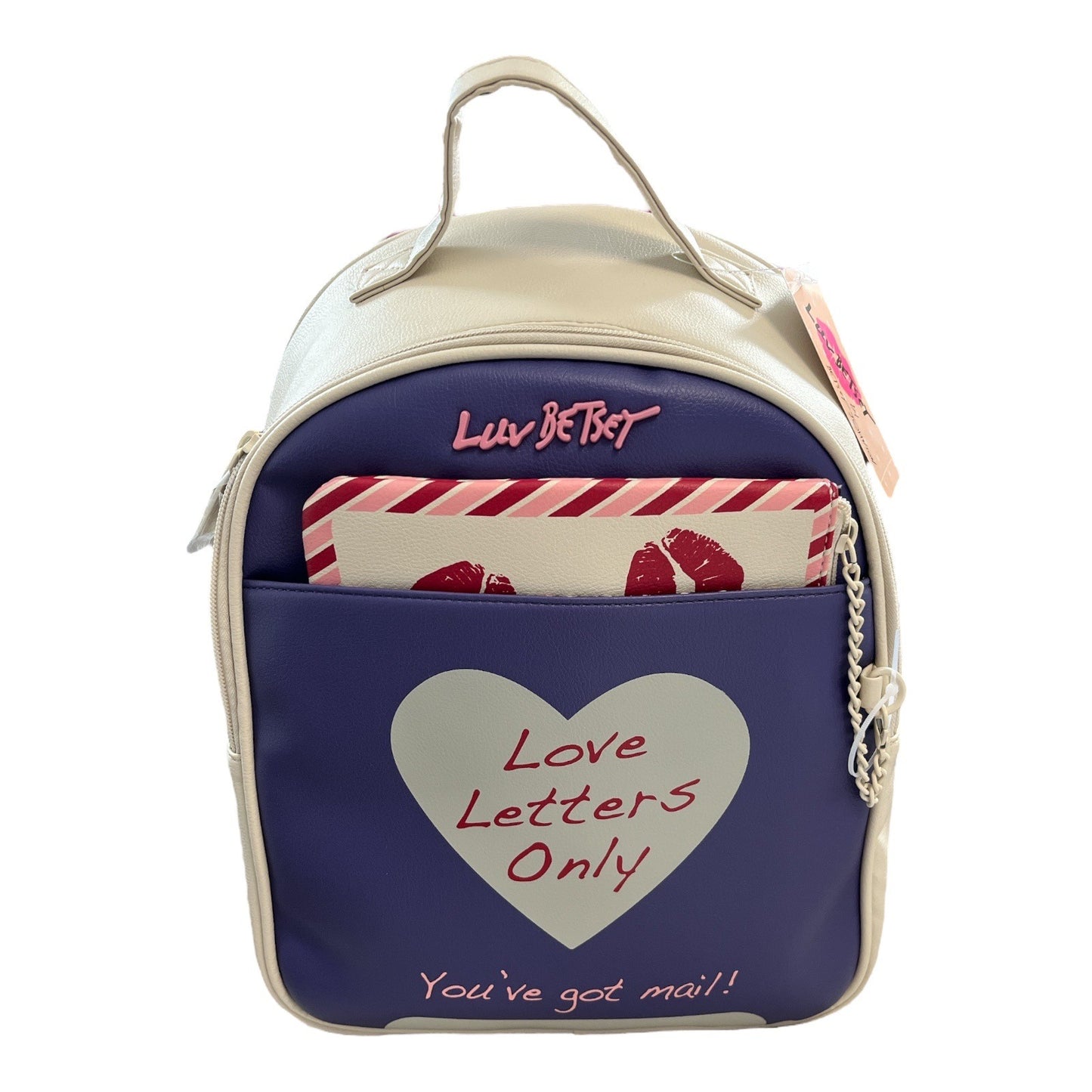 Betsey Johnson Luv Betsey Backpack and Pouch Set – "Love Letters Only" – Beige, Navy, Red – NWT
