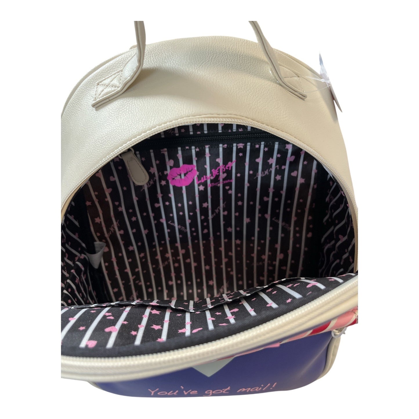 Betsey Johnson Luv Betsey Backpack and Pouch Set – "Love Letters Only" – Beige, Navy, Red – NWT