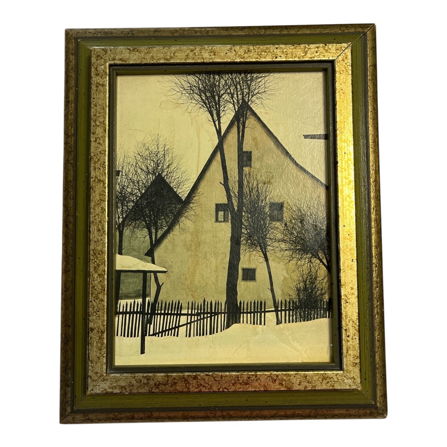 Vintage Jacques Deperthes Winter Landscape Prints – Set of 3 Framed Snowy Village Scenes – 10.5" x 8.5" Each