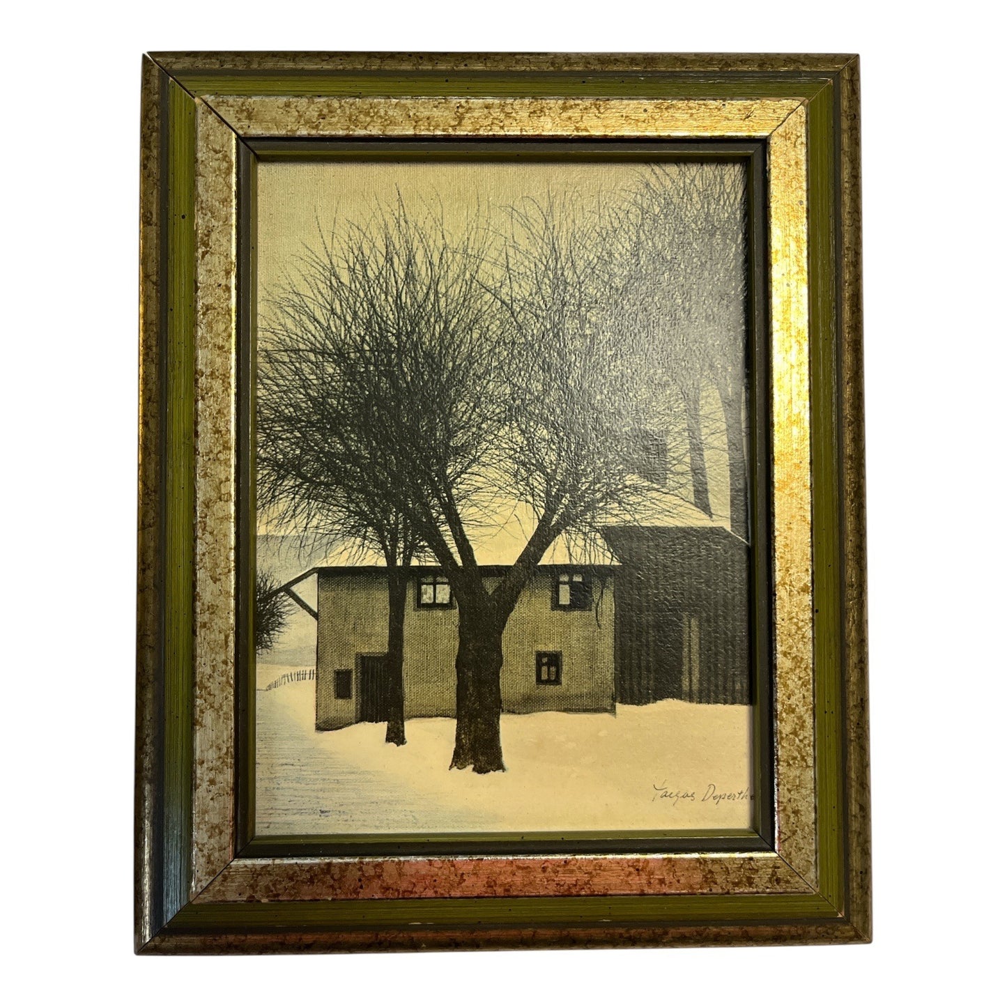 Vintage Jacques Deperthes Winter Landscape Prints – Set of 3 Framed Snowy Village Scenes – 10.5" x 8.5" Each