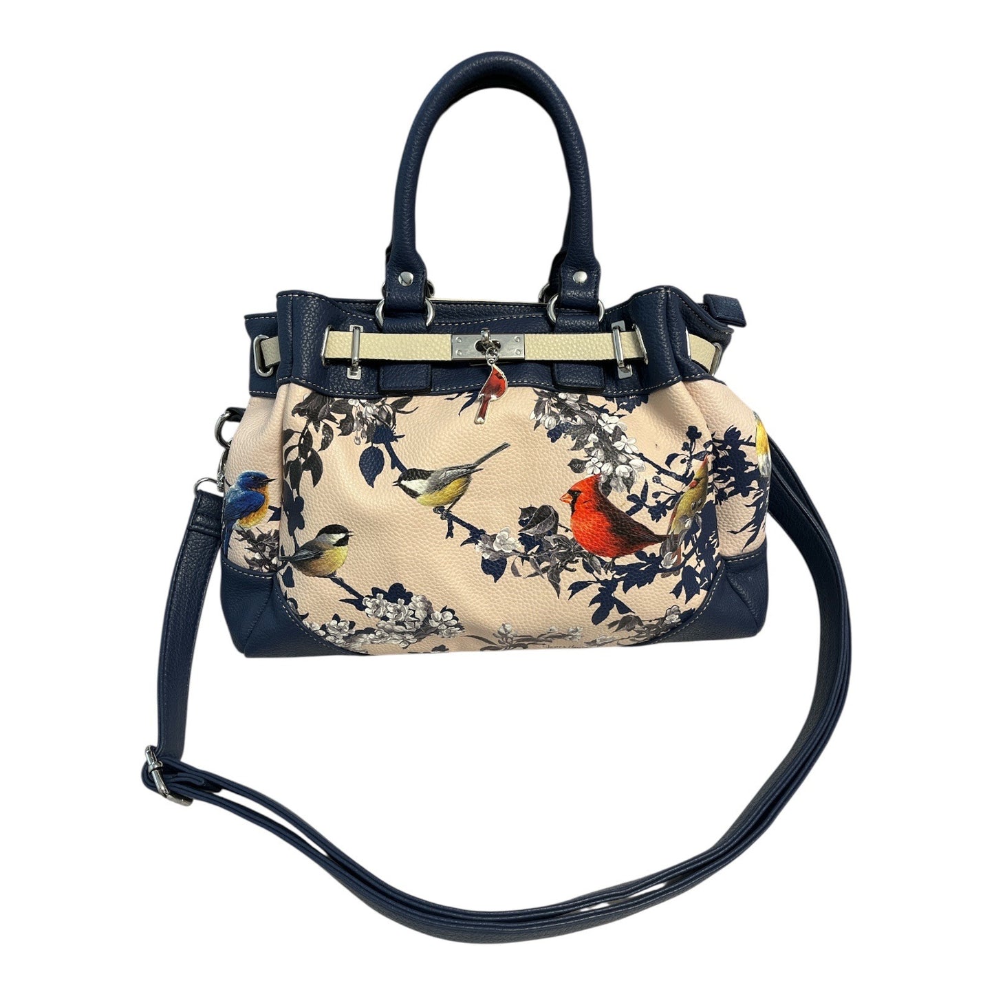 Bradford Exchange James Hautman Songbird Satchel Handbag – Cardinal Charm – Blue Trim – Faux Leather