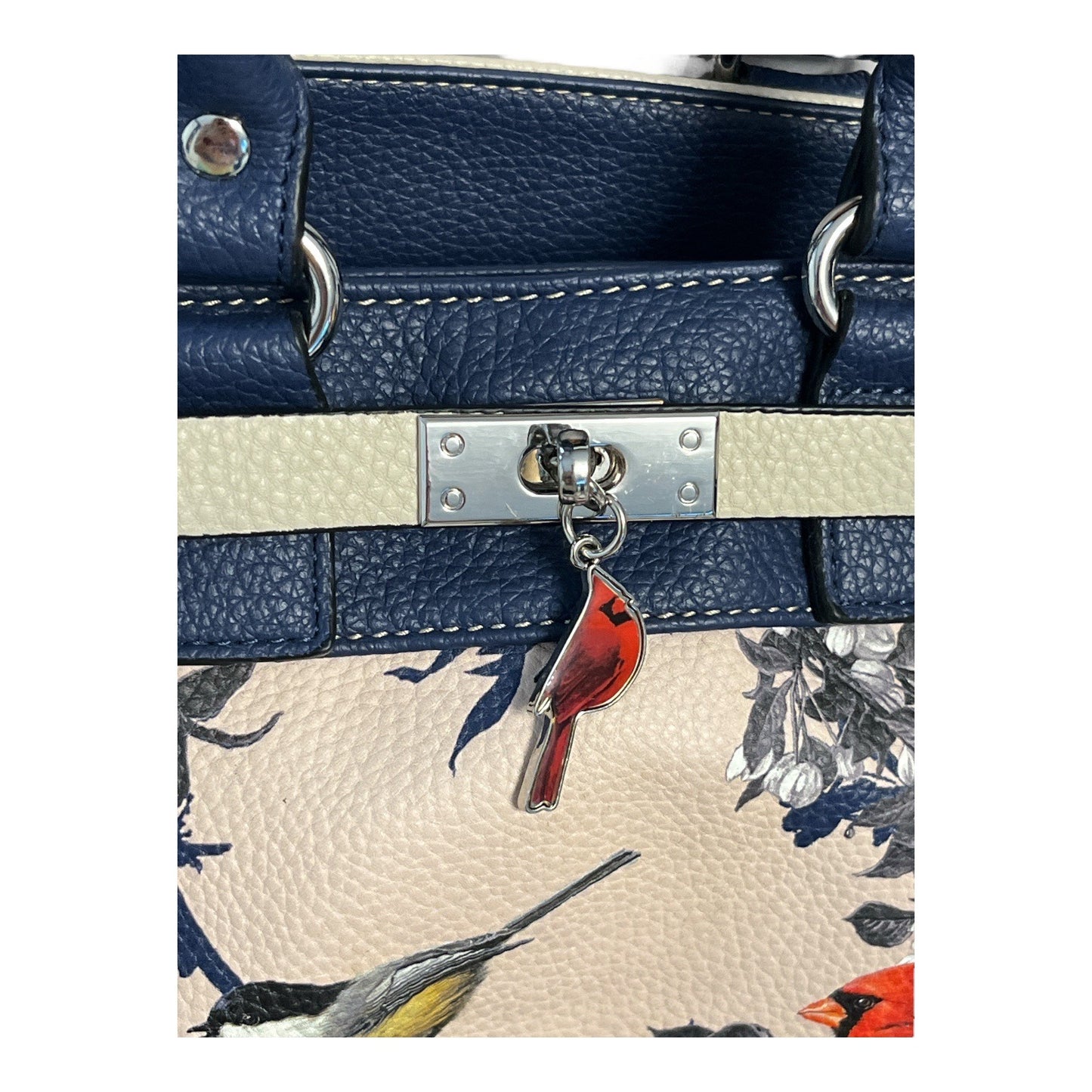 Bradford Exchange James Hautman Songbird Satchel Handbag – Cardinal Charm – Blue Trim – Faux Leather