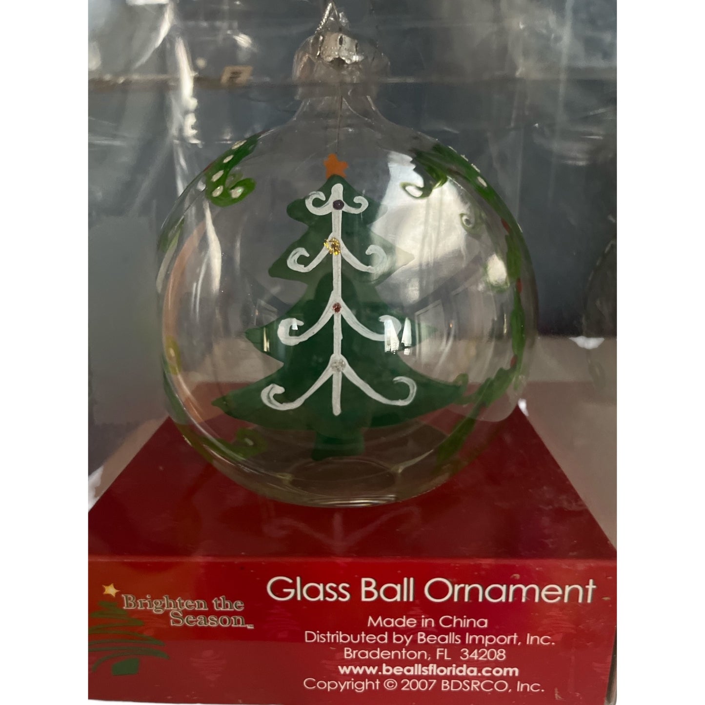 2007 Brighten the Season Glass Ball Christmas Ornament – 3.75" Hand-Painted Tree & Garland – New in Box