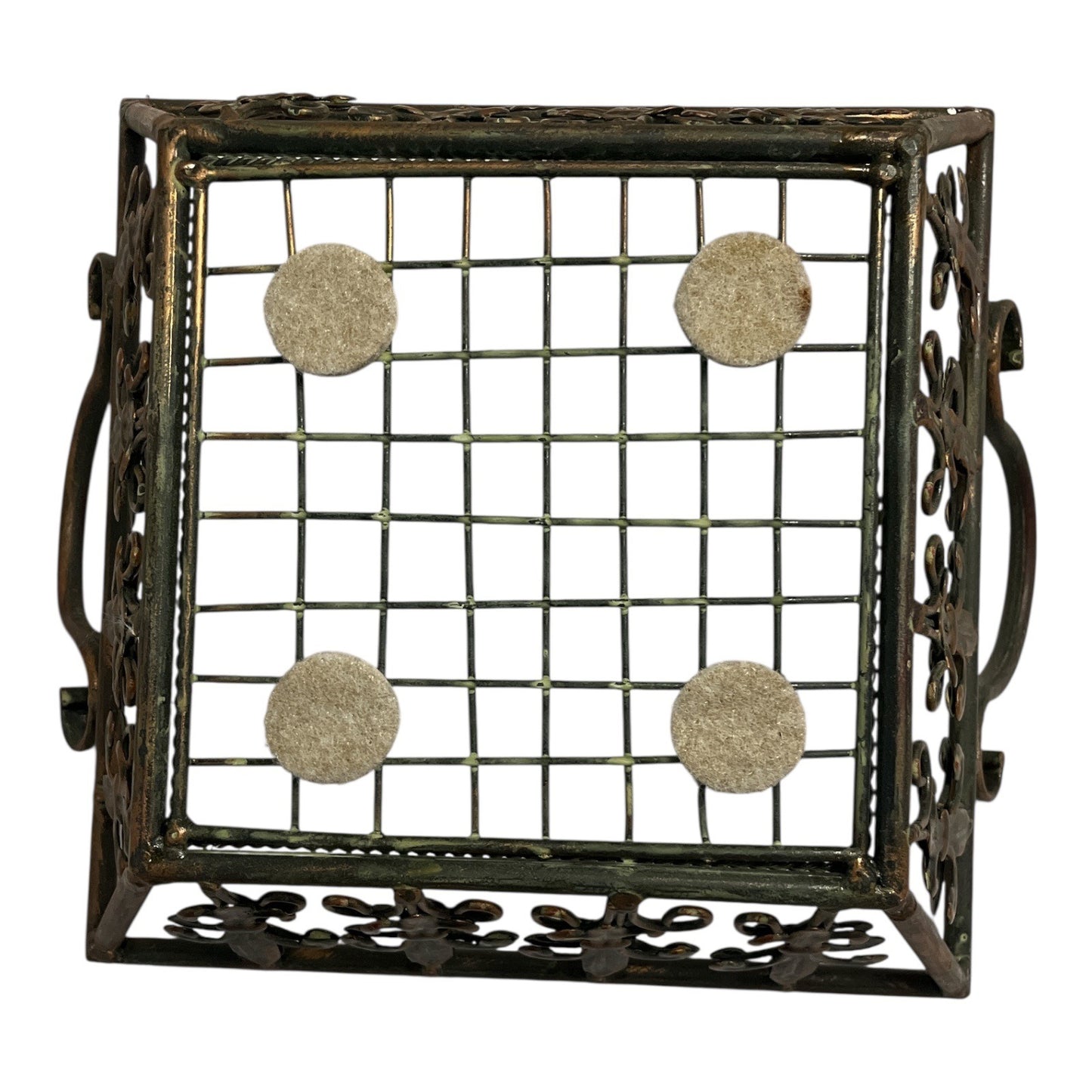 Rustic Fleur-de-Lis Metal Wire Basket with Handles – Bronze Finish