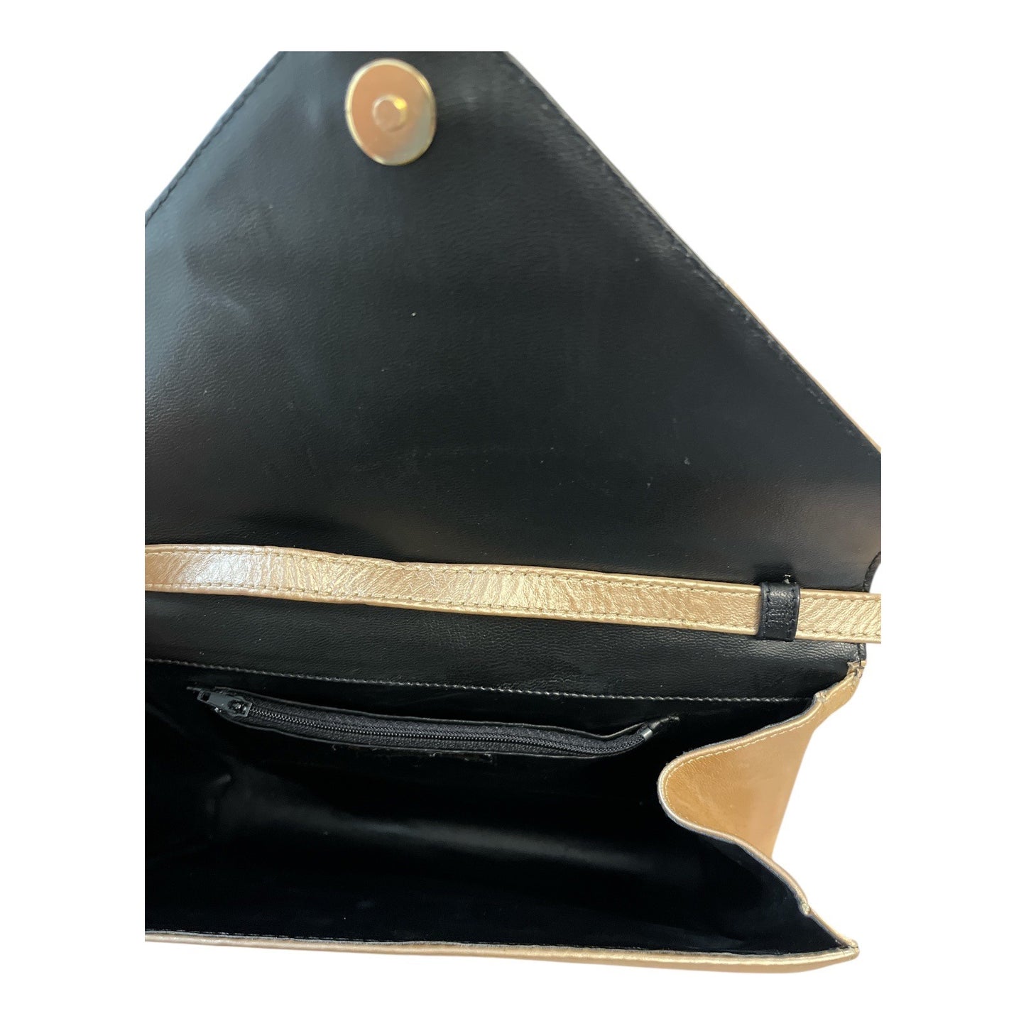 Vintage Margaret J. Gold & White Geometric Leather Shoulder Bag – Made in Spain – 8 x 10 in – 19” Drop