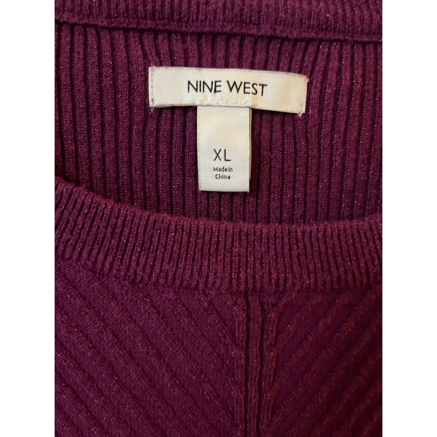 Nine West Women’s XL Ribbed Sweater Purple Metallic Blend Long Sleeve Pullover | 2010s