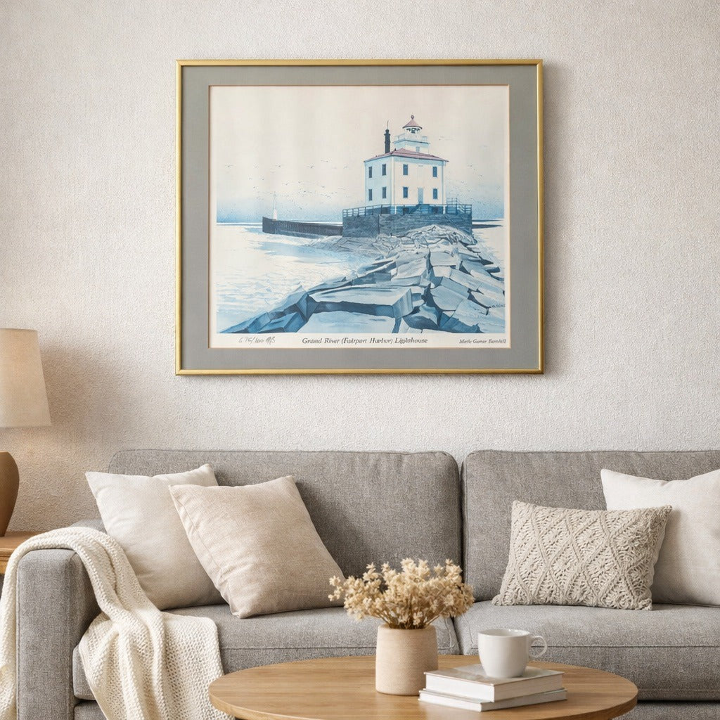 Vintage Merle Garver Barnhill Grand River Fairport Harbor Lighthouse Framed Print