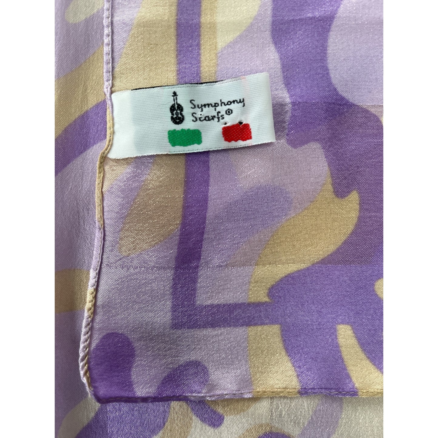 Vintage Symphony Scarfs Made in Italy Polyester Scarf – Purple Beige Abstract Print