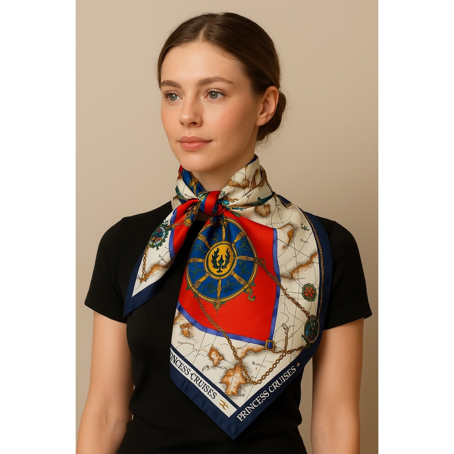 Vintage Princess Cruises Nautical Map Scarf 30” – Silk-Feel Square Maritime Print