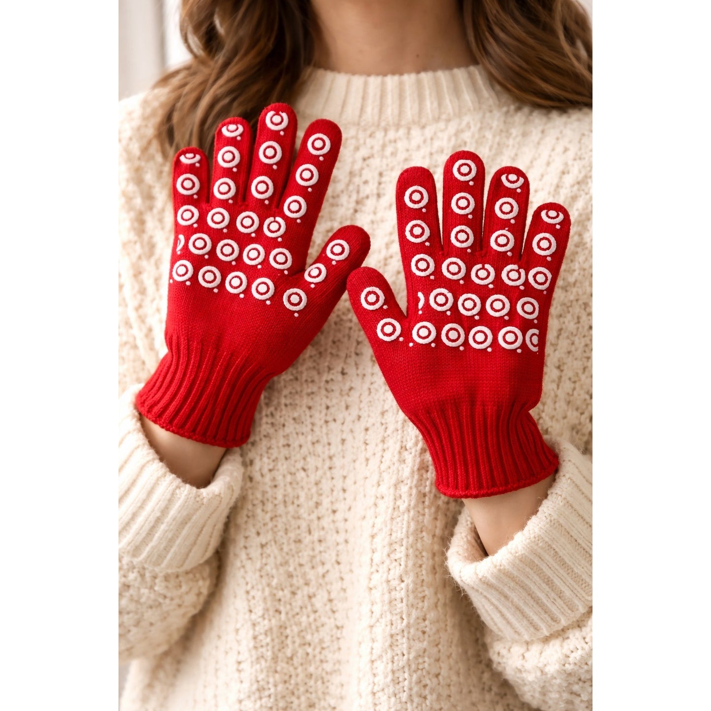 Vintage Target Promotional Red Knit Gripper Gloves White Dot Unused