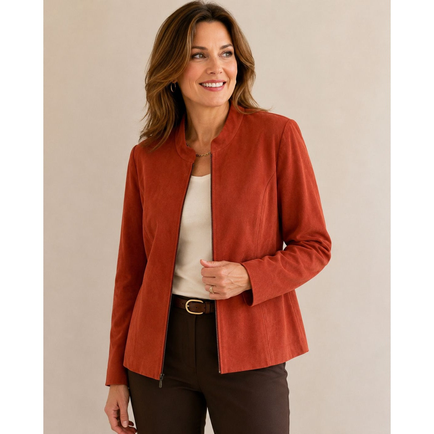 DressBarn Women’s XL Burnt Orange Faux Suede Zip Front Jacket Career Casual