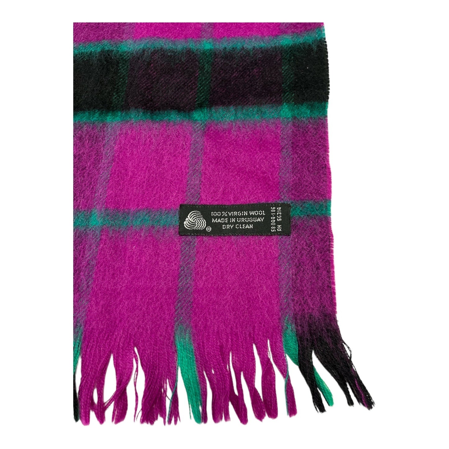 Vintage Plaid Wool Scarf – Purple, Green & Black – Made in Uruguay