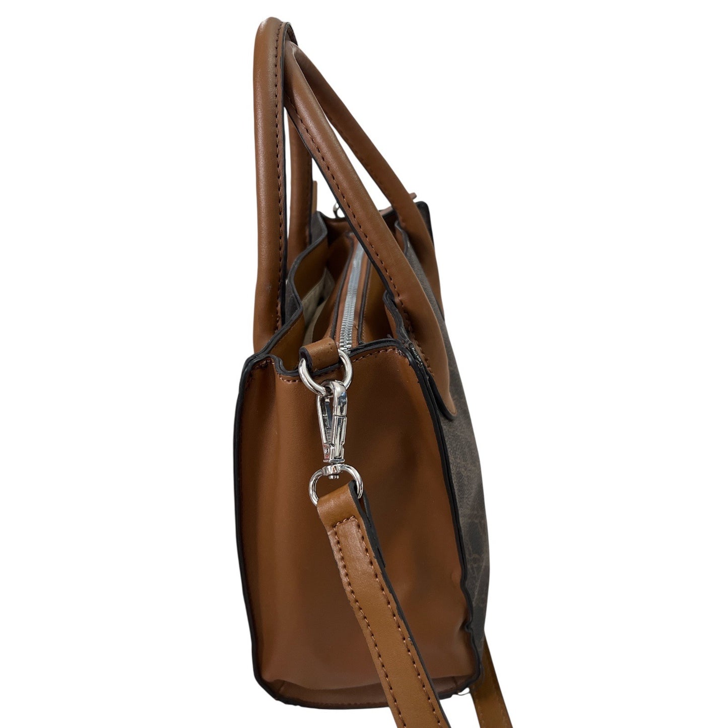Nine West Brown Logo Satchel Tote Bag with Crossbody Strap