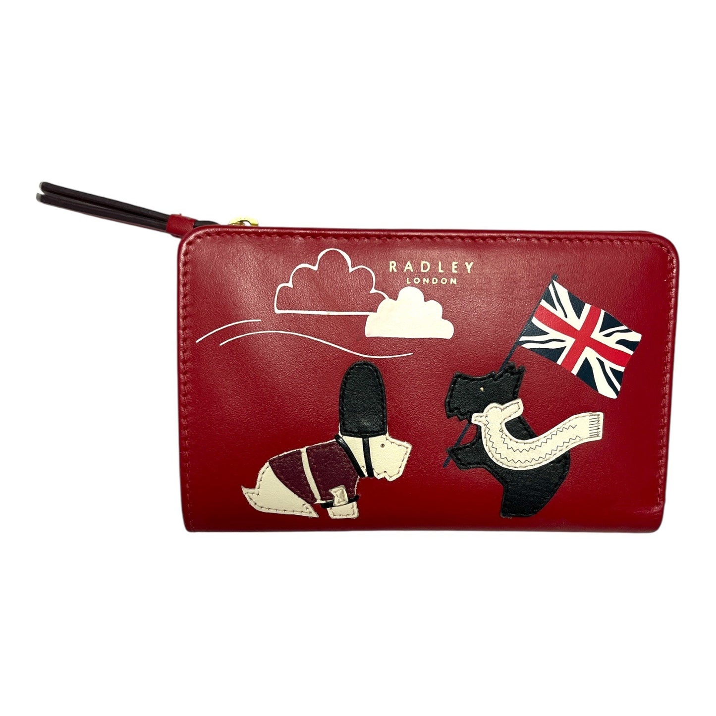 Radley London Leather Wallet – Red Appliqué Dogs with Union Jack – Bifold Zip Coin Purse