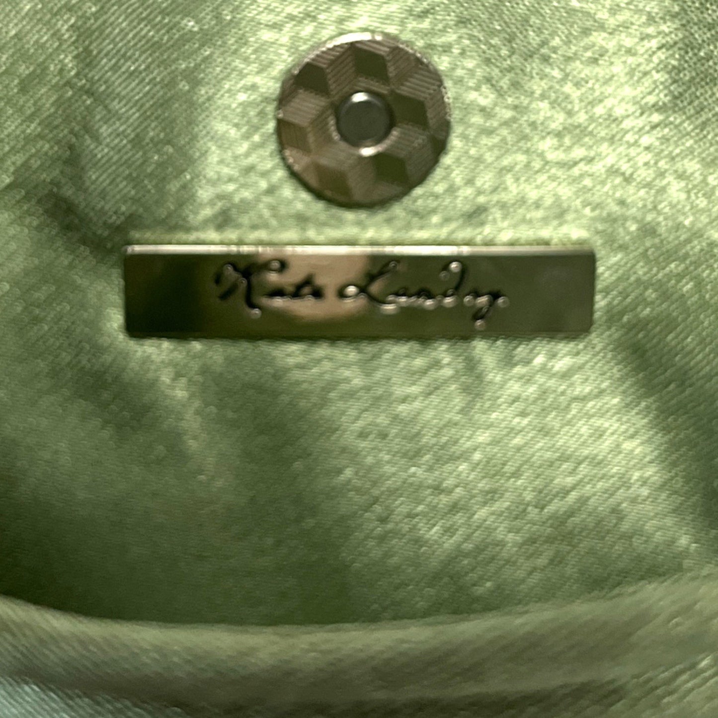 Kate Landry Green Satin Evening Bag – Rosette Shoulder Purse with Cord Strap, 2000s