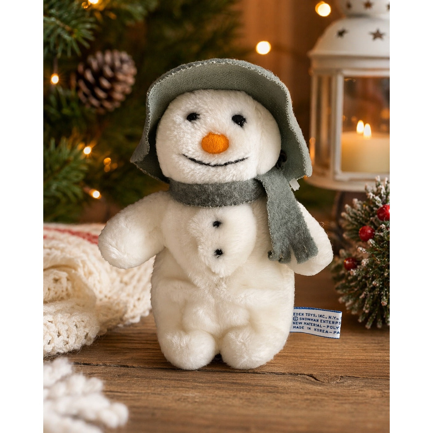 Vintage Eden Toys Snowman Plush 1985 Korea Stuffed Animal Winter Christmas Hat Scarf