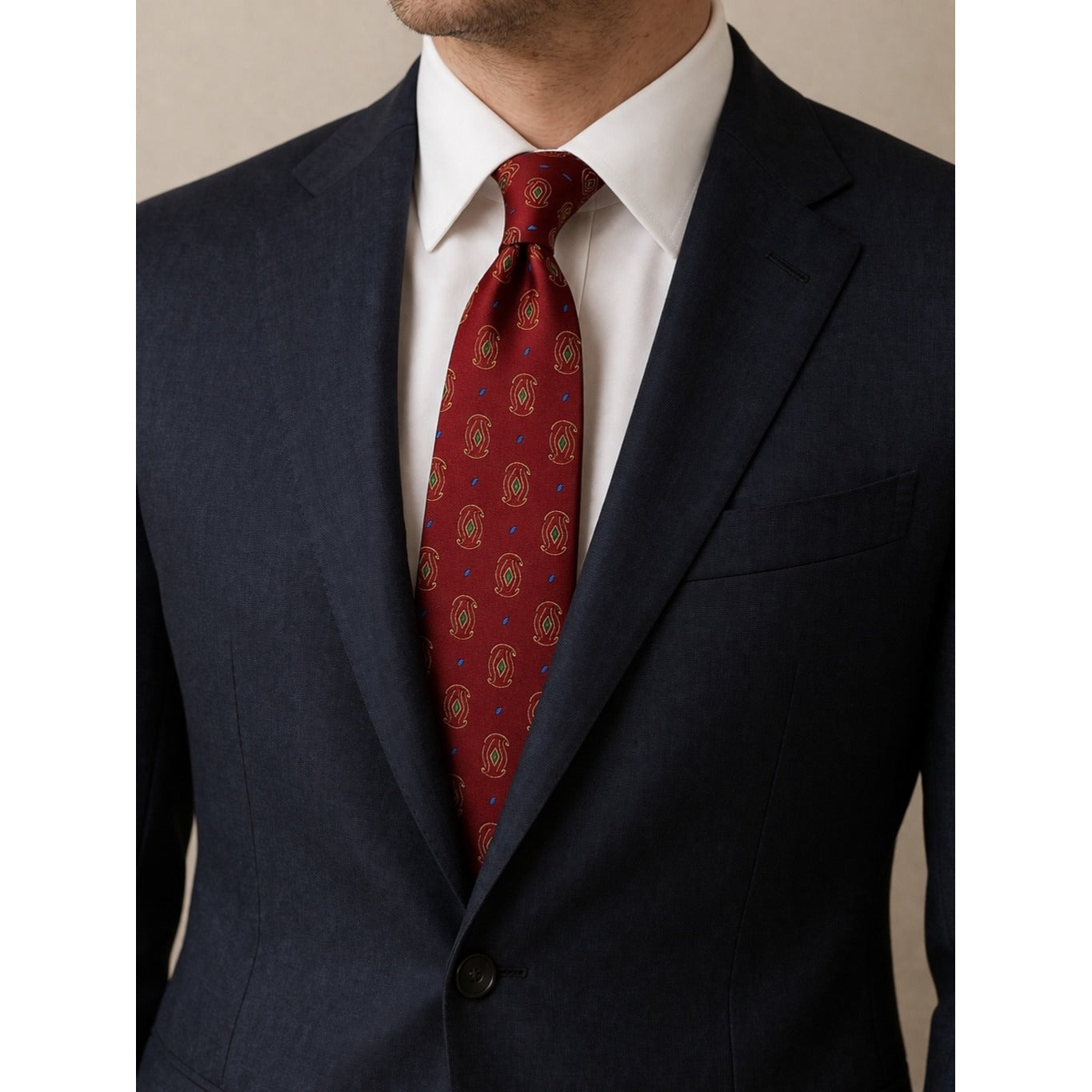 Tommy Hilfiger Silk Necktie Red Paisley Classic Designer Tie Made in Korea