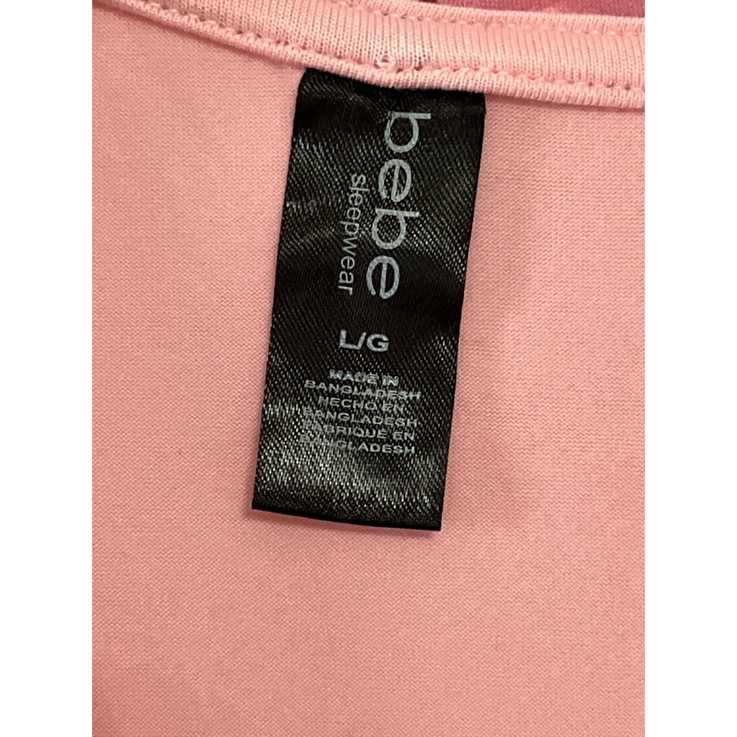 Bebe Pink Sleepwear Robe with Floral Trim and Rhinestone Logo – Size L