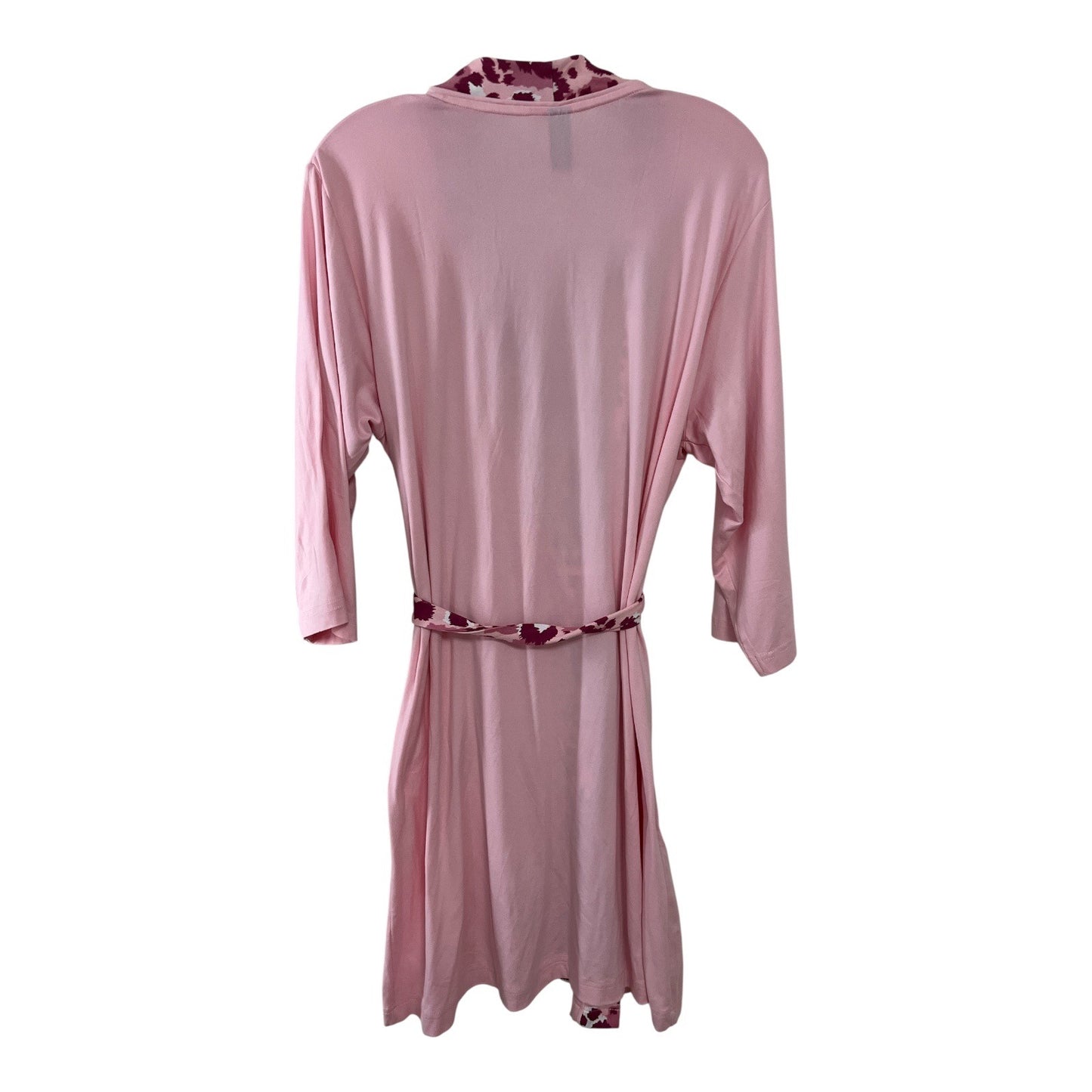 Bebe Pink Sleepwear Robe with Floral Trim and Rhinestone Logo – Size L
