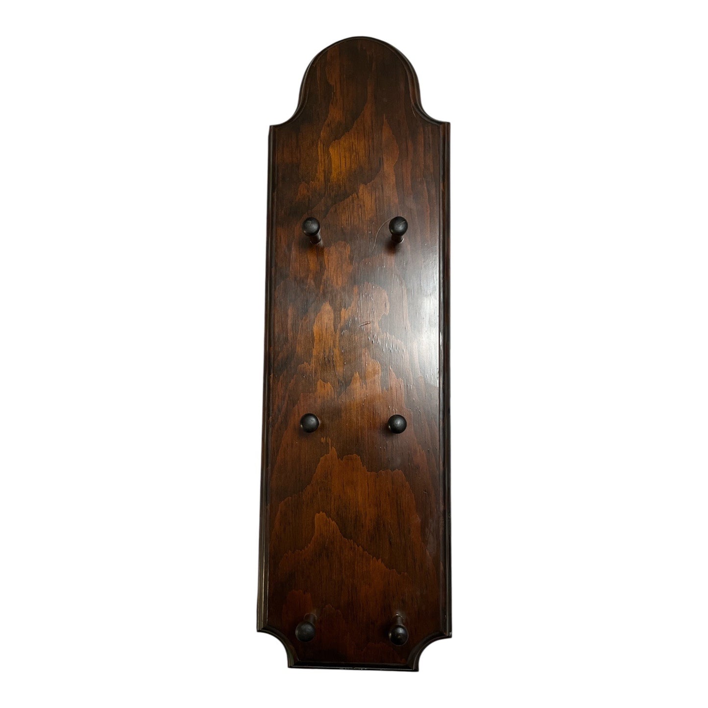 Vintage Wooden Wall Rack - Signed – Dark Stain – 6-Peg Hanging Organizer – 18"