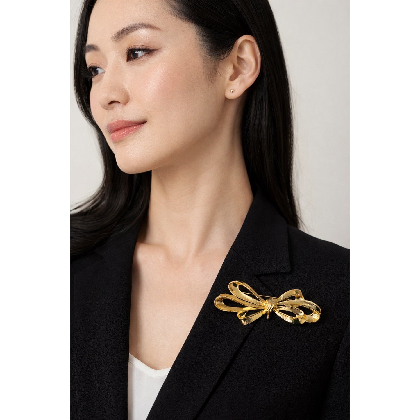 Vintage Gold Tone Bow Brooch Pin Textured Ribbon Design 3” Statement