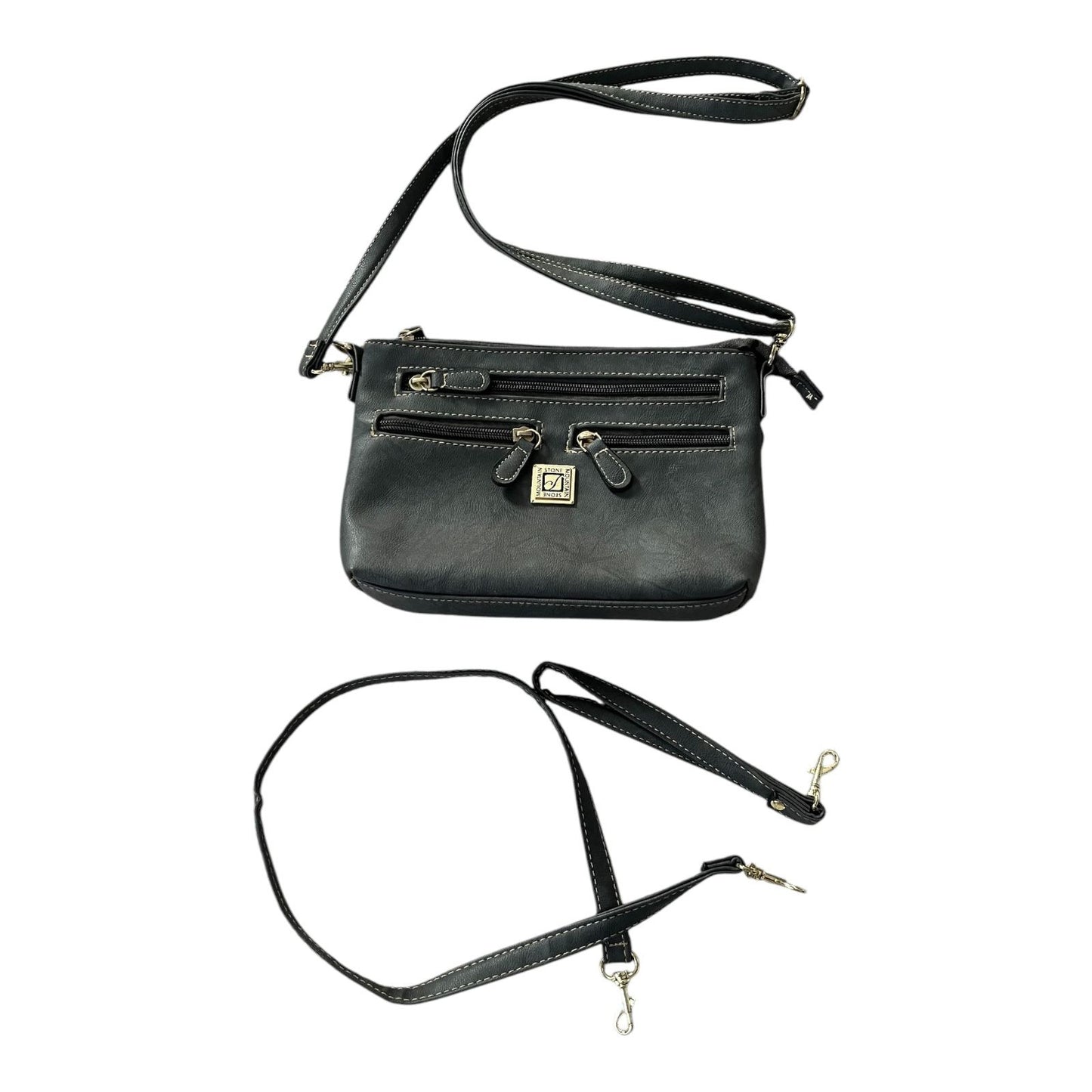Stone Mountain Gray Faux Leather Crossbody Bag – Multi-Zip – Adjustable Strap – Detachable Crossbody/Wristlet Strap