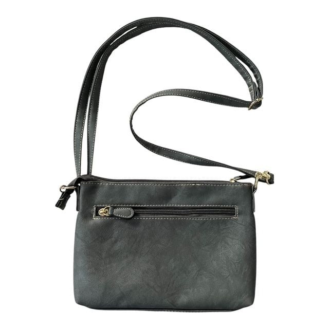 Stone Mountain Gray Faux Leather Crossbody Bag – Multi-Zip – Adjustable Strap – Detachable Crossbody/Wristlet Strap