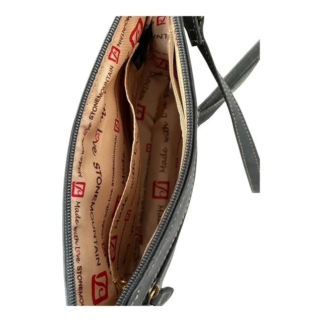 Stone Mountain Gray Faux Leather Crossbody Bag – Multi-Zip – Adjustable Strap – Detachable Crossbody/Wristlet Strap
