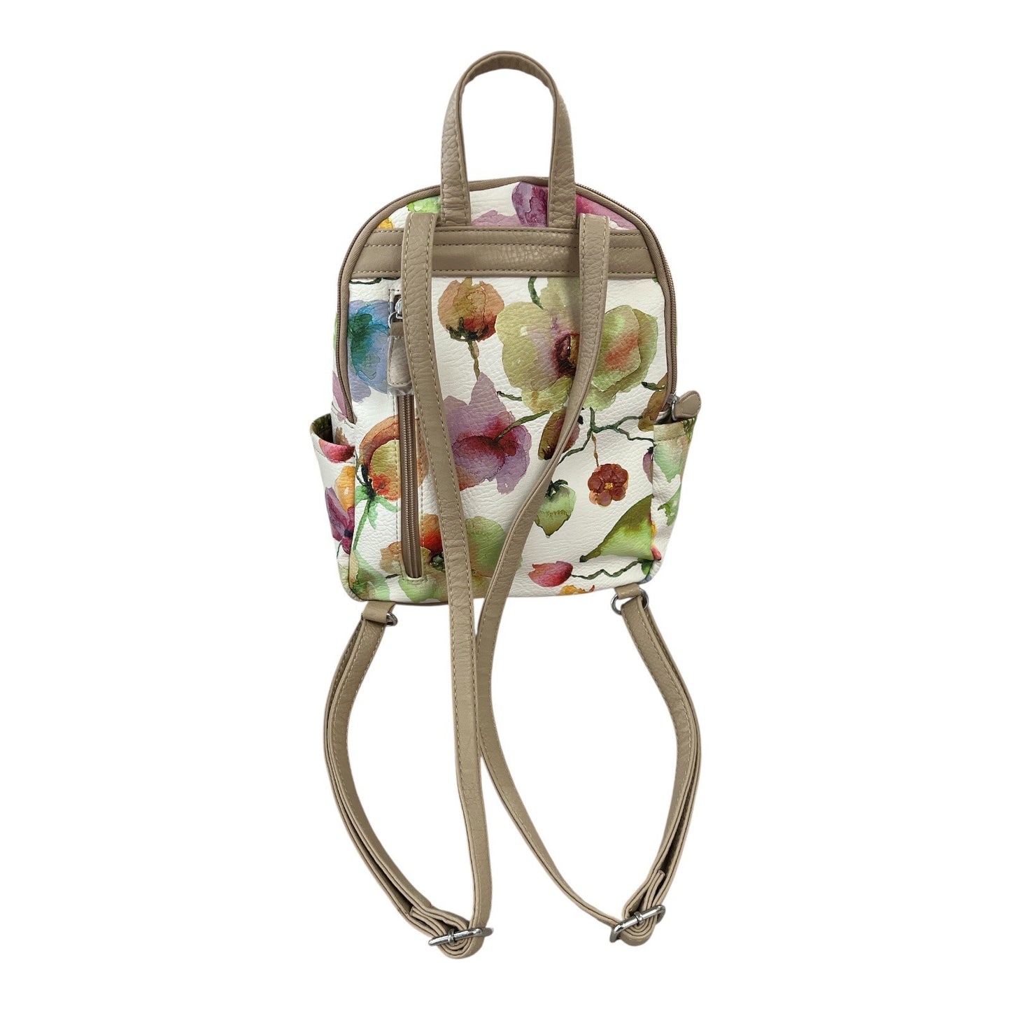 MultiSac Floral Mini Backpack Purse – Faux Leather, Zip Pockets, Adjustable Straps, 11x9x4