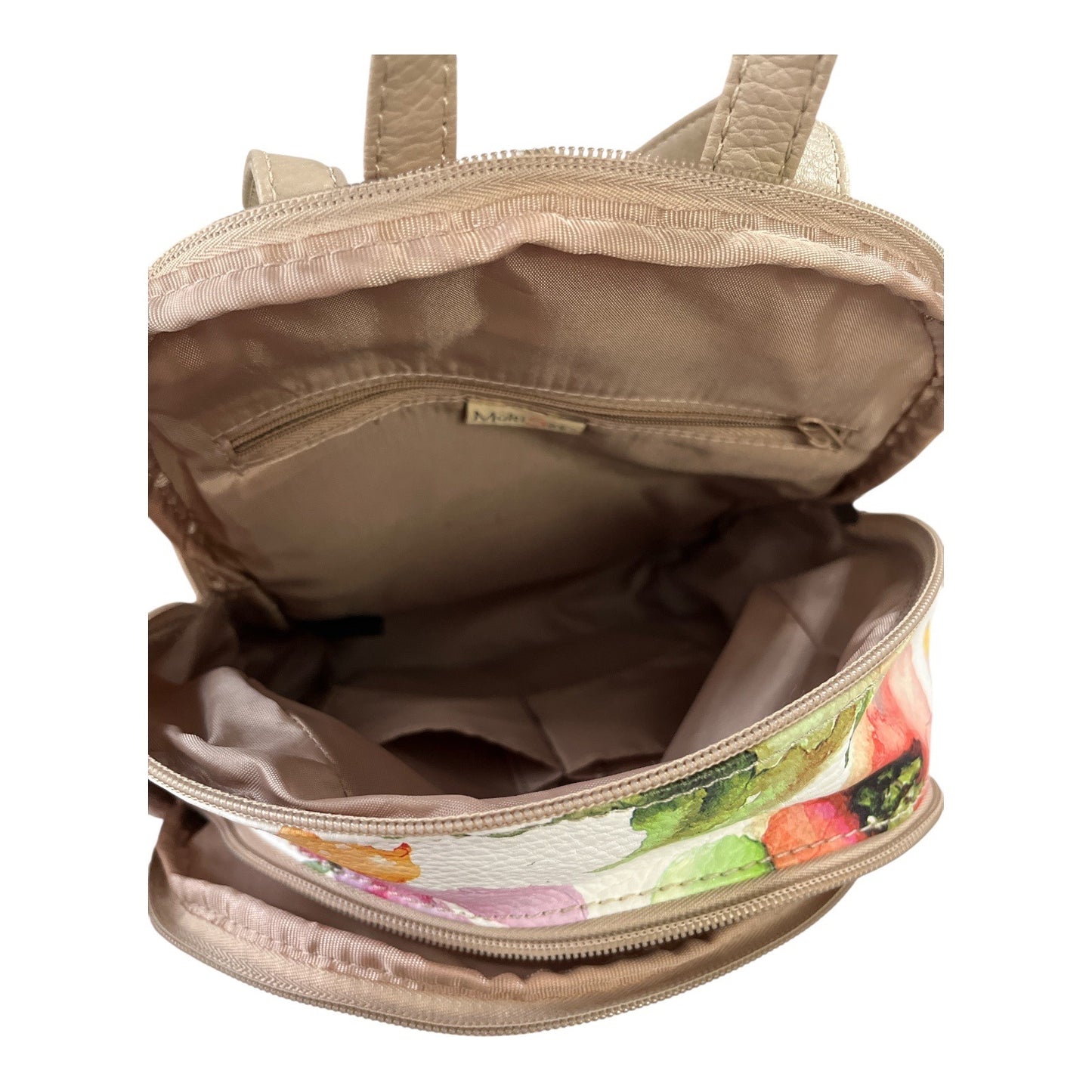 MultiSac Floral Mini Backpack Purse – Faux Leather, Zip Pockets, Adjustable Straps, 11x9x4