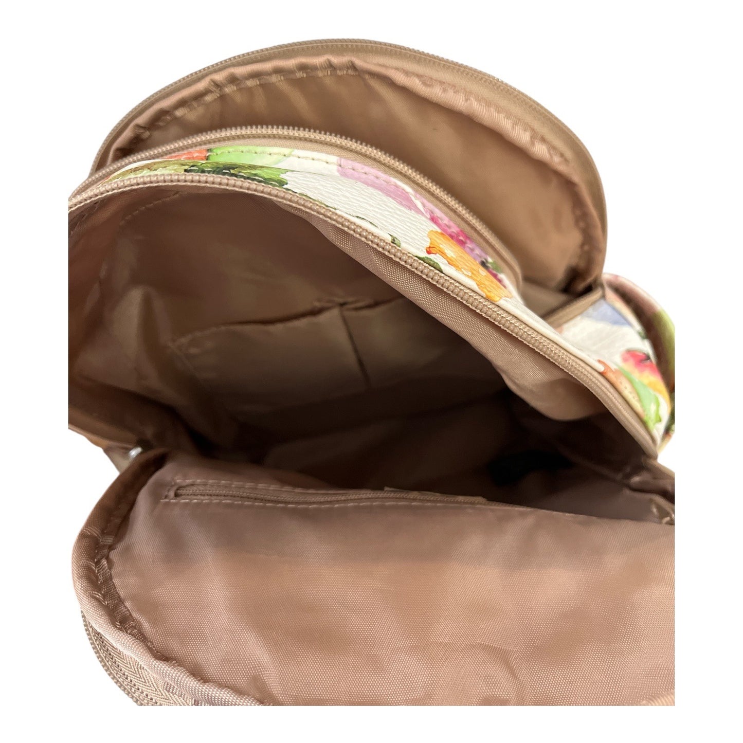MultiSac Floral Mini Backpack Purse – Faux Leather, Zip Pockets, Adjustable Straps, 11x9x4