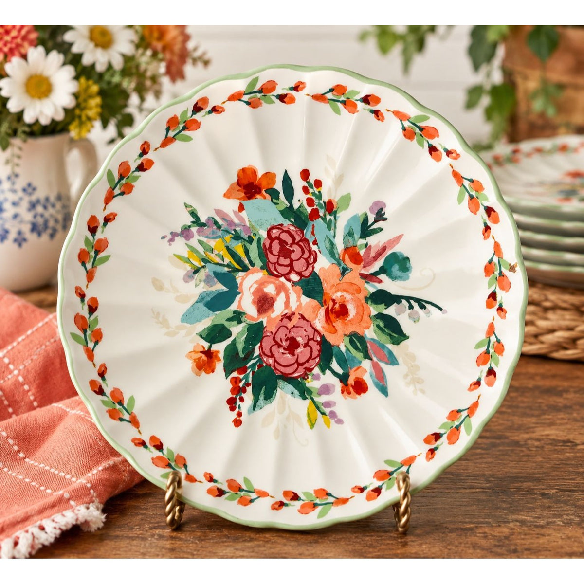 Pioneer Woman Painted Meadow 8.5 Inch Salad Plate Floral Scalloped Stoneware